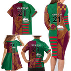 Custom NRL Rabbitohs and Broncos Family Matching Long Sleeve Bodycon Dress and Hawaiian Shirt Sporty Style