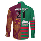Custom NRL Rabbitohs and Broncos Family Matching Long Sleeve Bodycon Dress and Hawaiian Shirt Sporty Style