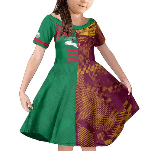 Custom NRL Rabbitohs and Broncos Family Matching Mermaid Dress and Hawaiian Shirt Sporty Style