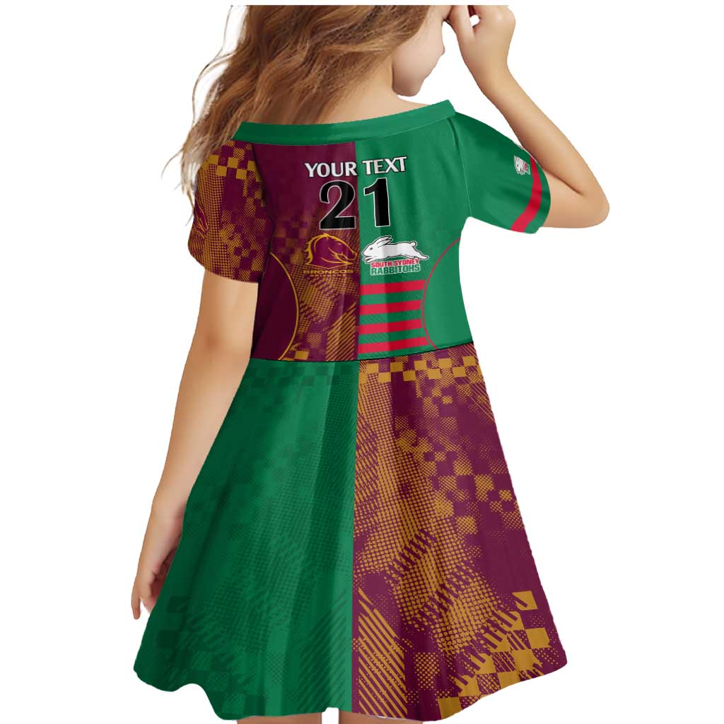 Custom NRL Rabbitohs and Broncos Family Matching Mermaid Dress and Hawaiian Shirt Sporty Style