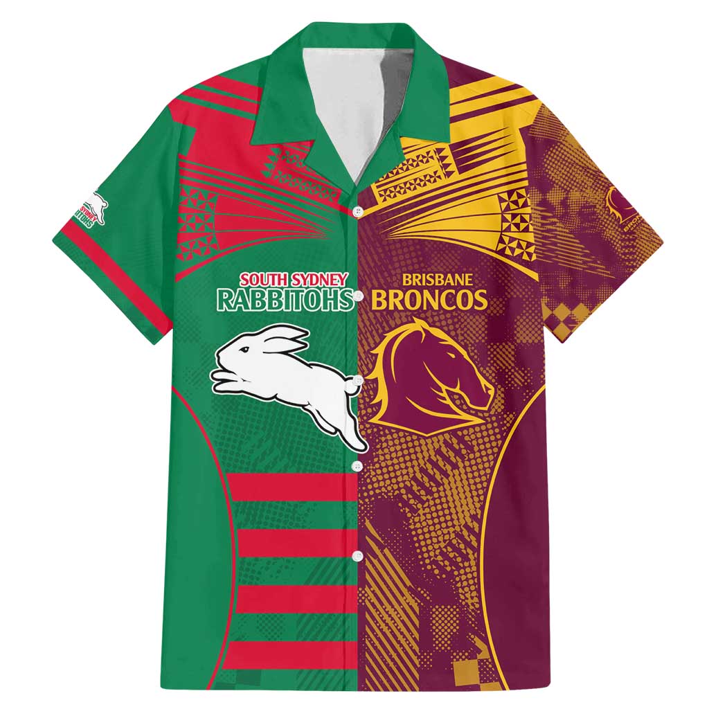 Custom NRL Rabbitohs and Broncos Family Matching Mermaid Dress and Hawaiian Shirt Sporty Style