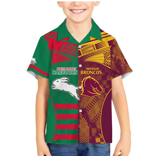 Custom NRL Rabbitohs and Broncos Family Matching Mermaid Dress and Hawaiian Shirt Sporty Style