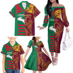 Custom NRL Rabbitohs and Broncos Family Matching Off The Shoulder Long Sleeve Dress and Hawaiian Shirt Sporty Style
