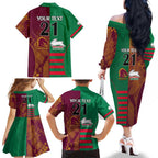 Custom NRL Rabbitohs and Broncos Family Matching Off The Shoulder Long Sleeve Dress and Hawaiian Shirt Sporty Style
