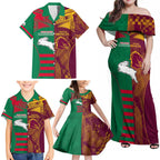 Custom NRL Rabbitohs and Broncos Family Matching Off Shoulder Maxi Dress and Hawaiian Shirt Sporty Style