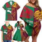 Custom NRL Rabbitohs and Broncos Family Matching Off Shoulder Short Dress and Hawaiian Shirt Sporty Style