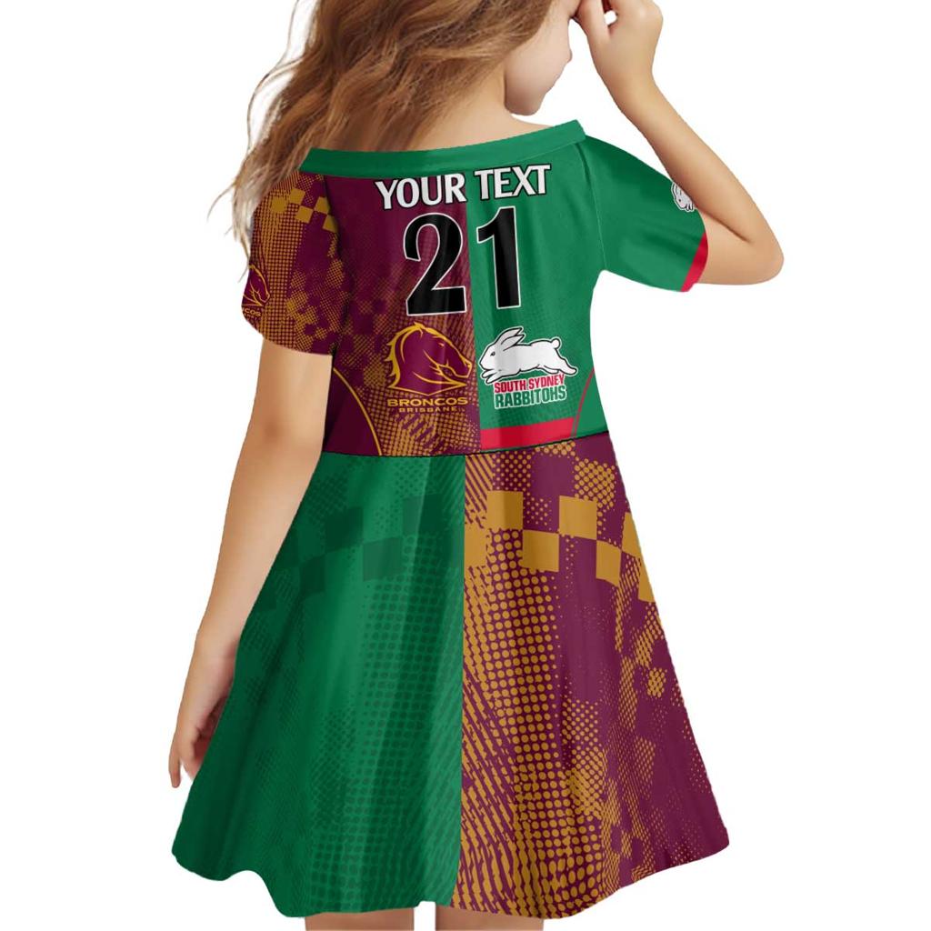 Custom NRL Rabbitohs and Broncos Family Matching Off Shoulder Short Dress and Hawaiian Shirt Sporty Style