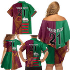 Custom NRL Rabbitohs and Broncos Family Matching Off Shoulder Short Dress and Hawaiian Shirt Sporty Style