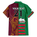 Custom NRL Rabbitohs and Broncos Family Matching Off Shoulder Short Dress and Hawaiian Shirt Sporty Style