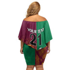 Custom NRL Rabbitohs and Broncos Family Matching Off Shoulder Short Dress and Hawaiian Shirt Sporty Style
