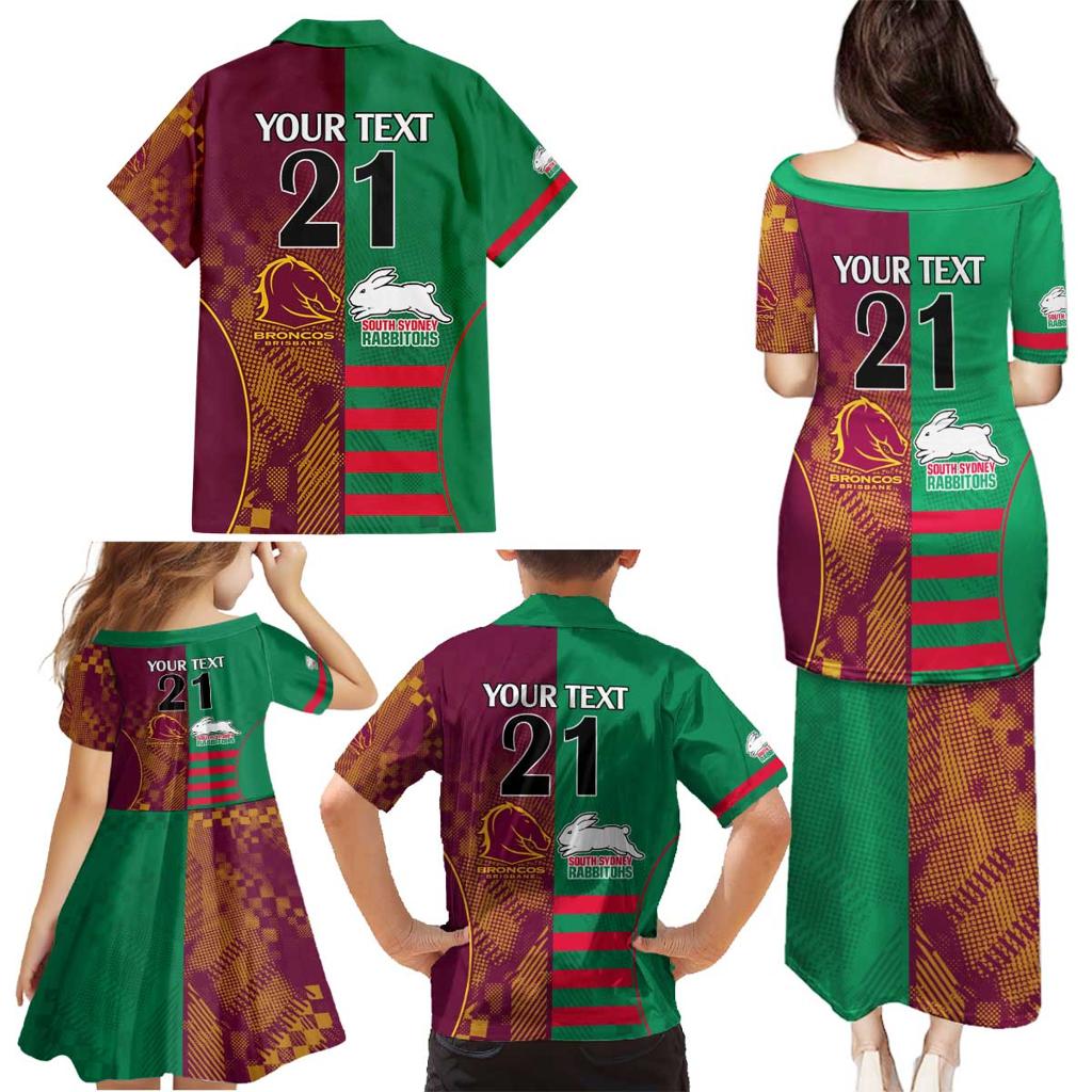 Custom NRL Rabbitohs and Broncos Family Matching Puletasi and Hawaiian Shirt Sporty Style