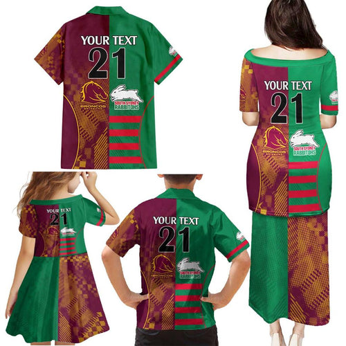 Custom NRL Rabbitohs and Broncos Family Matching Puletasi and Hawaiian Shirt Sporty Style