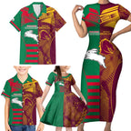 Custom NRL Rabbitohs and Broncos Family Matching Short Sleeve Bodycon Dress and Hawaiian Shirt Sporty Style