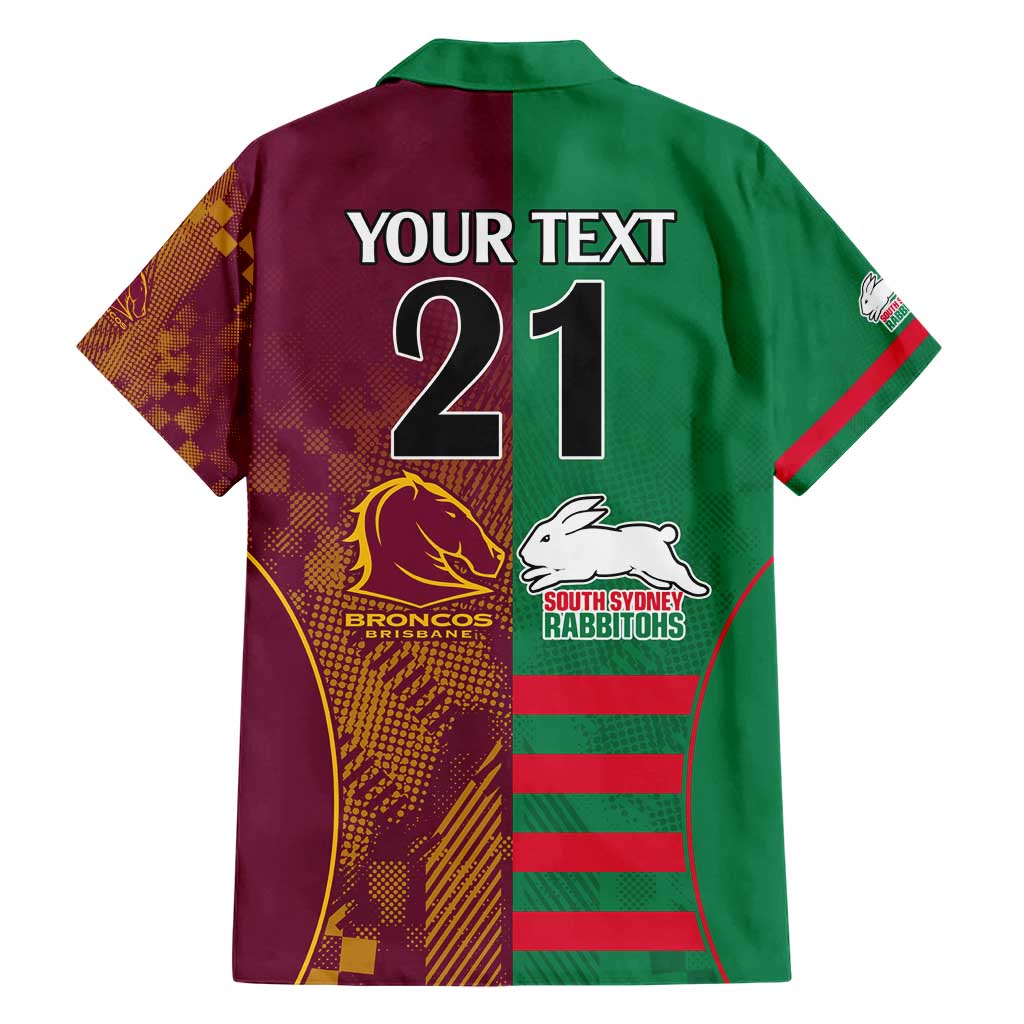 Custom NRL Rabbitohs and Broncos Family Matching Short Sleeve Bodycon Dress and Hawaiian Shirt Sporty Style