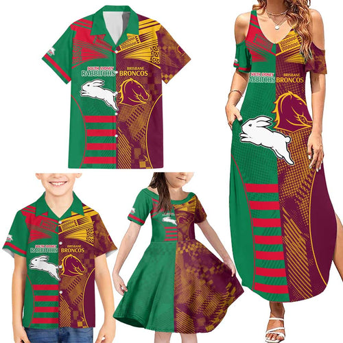 Custom NRL Rabbitohs and Broncos Family Matching Summer Maxi Dress and Hawaiian Shirt Sporty Style
