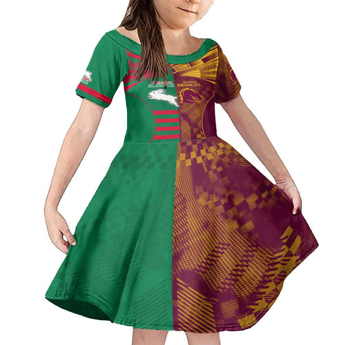Custom NRL Rabbitohs and Broncos Family Matching Summer Maxi Dress and Hawaiian Shirt Sporty Style