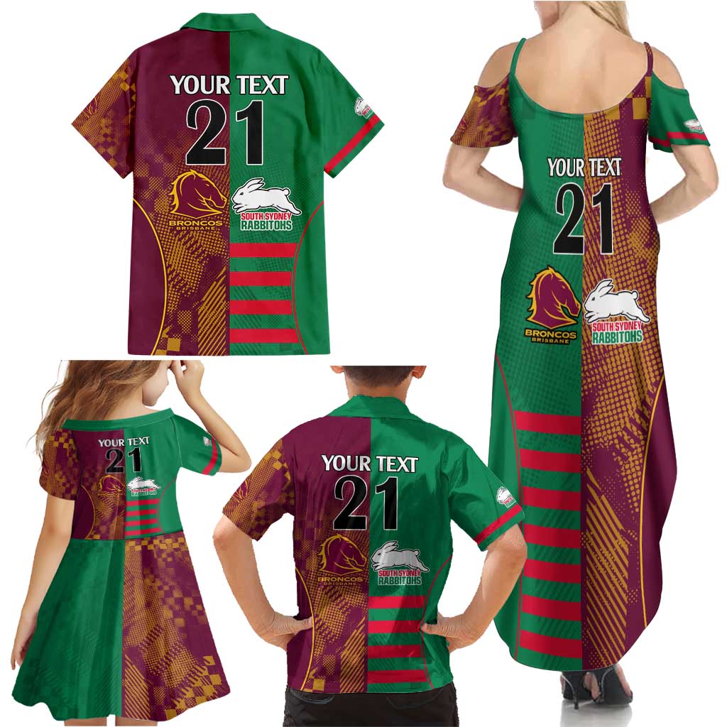 Custom NRL Rabbitohs and Broncos Family Matching Summer Maxi Dress and Hawaiian Shirt Sporty Style