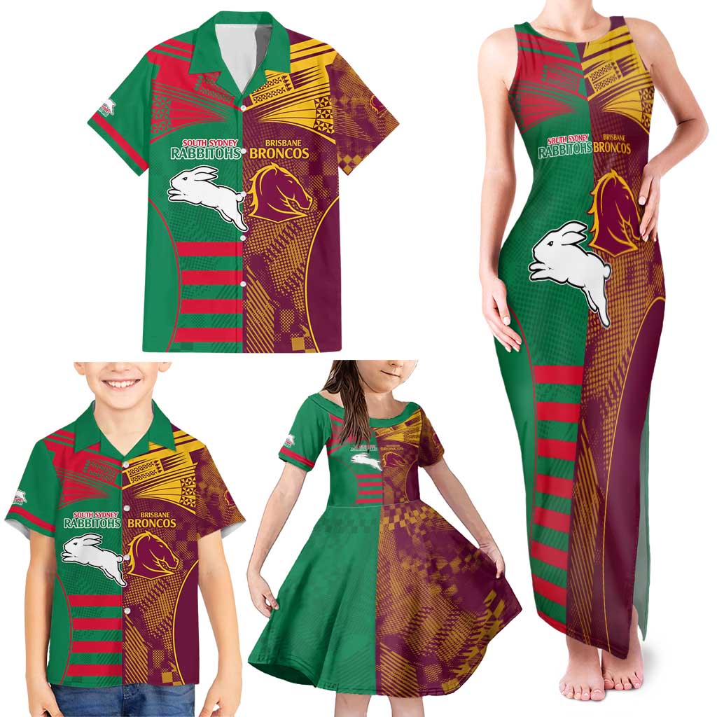 Custom NRL Rabbitohs and Broncos Family Matching Tank Maxi Dress and Hawaiian Shirt Sporty Style