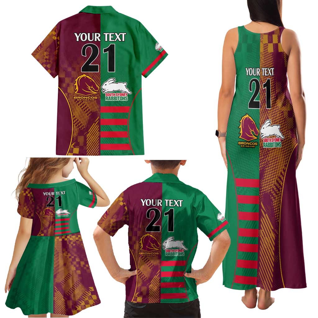 Custom NRL Rabbitohs and Broncos Family Matching Tank Maxi Dress and Hawaiian Shirt Sporty Style