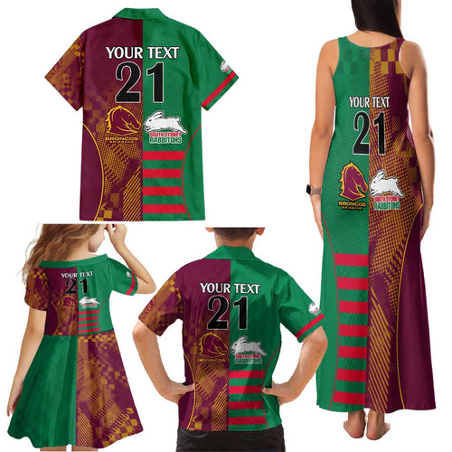 Custom NRL Rabbitohs and Broncos Family Matching Tank Maxi Dress and Hawaiian Shirt Sporty Style