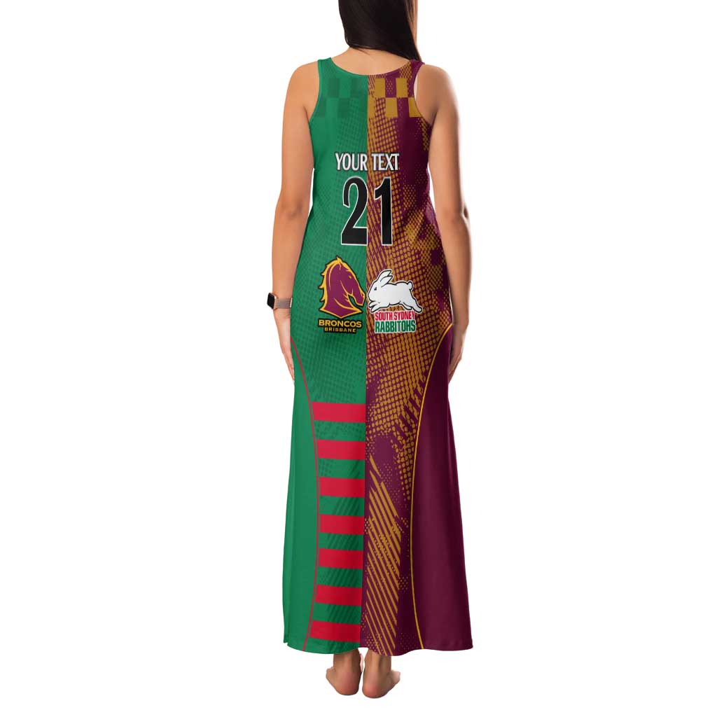 Custom NRL Rabbitohs and Broncos Family Matching Tank Maxi Dress and Hawaiian Shirt Sporty Style