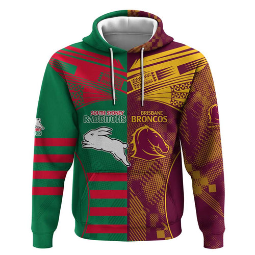 Custom NRL Rabbitohs and Broncos Hoodie Sporty Style