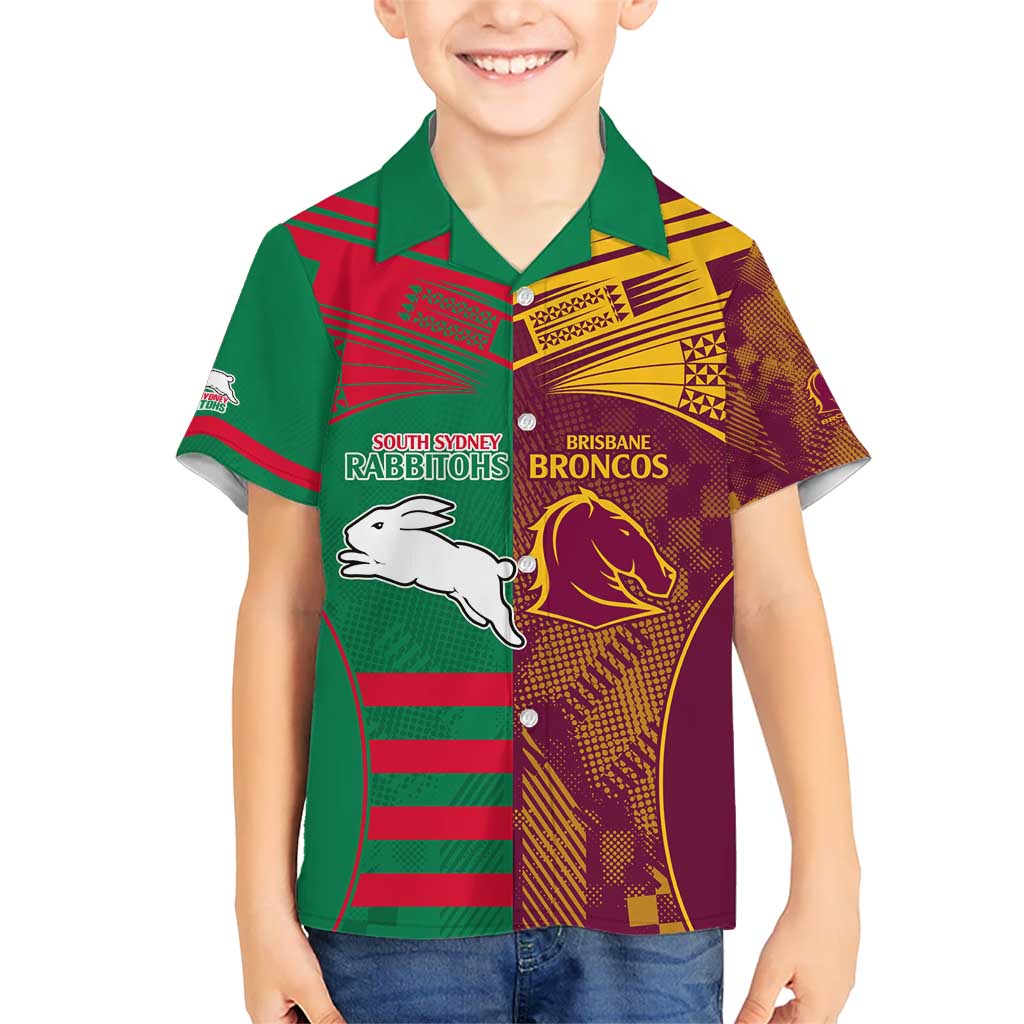 Custom NRL Rabbitohs and Broncos Kid Hawaiian Shirt Sporty Style