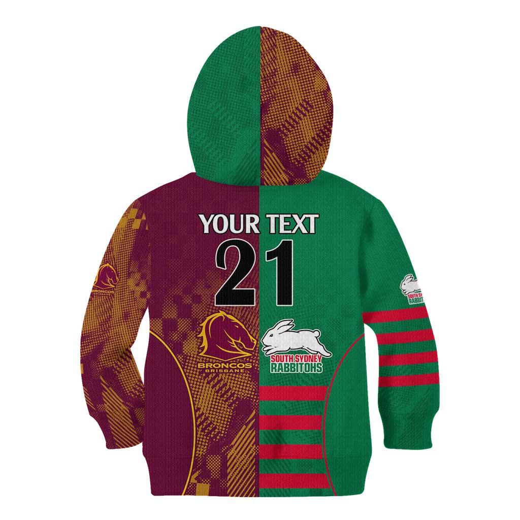 Custom NRL Rabbitohs and Broncos Kid Hoodie Sporty Style