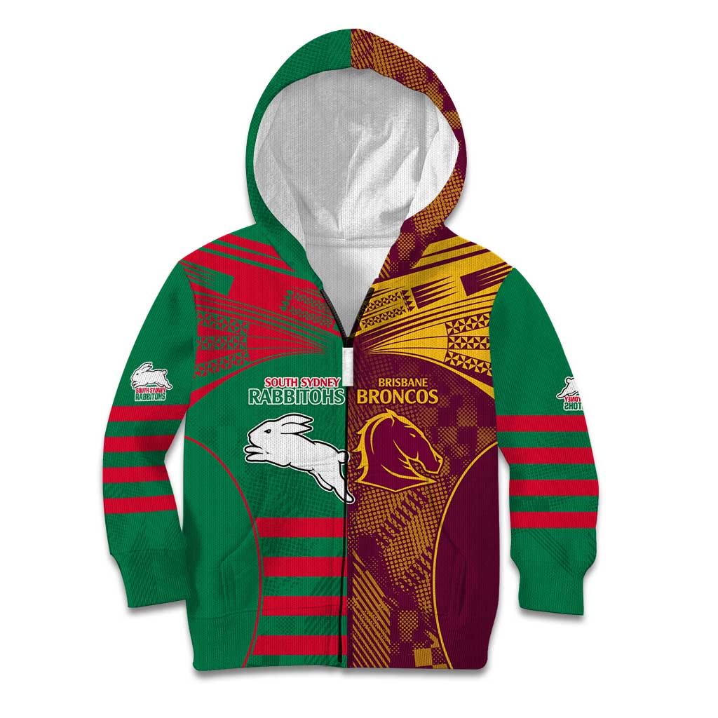 Custom NRL Rabbitohs and Broncos Kid Hoodie Sporty Style