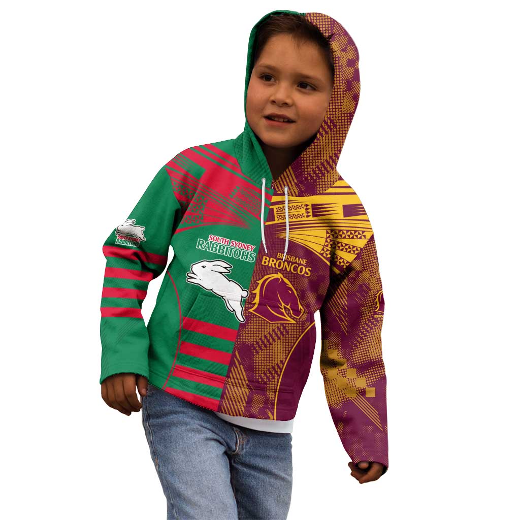 Custom NRL Rabbitohs and Broncos Kid Hoodie Sporty Style