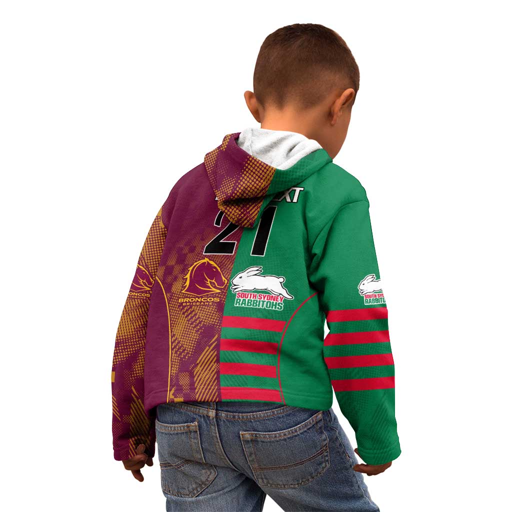 Custom NRL Rabbitohs and Broncos Kid Hoodie Sporty Style
