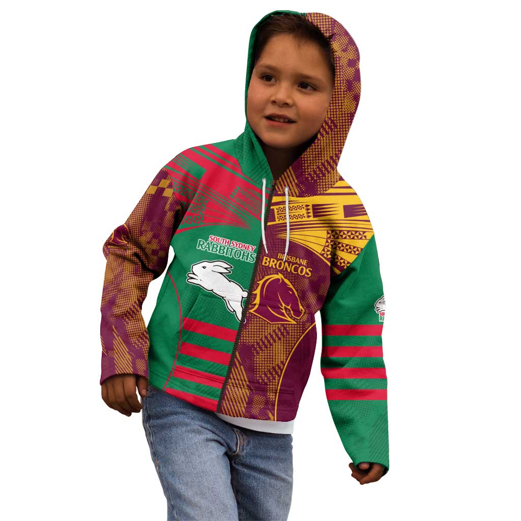 Custom NRL Rabbitohs and Broncos Kid Hoodie Sporty Style