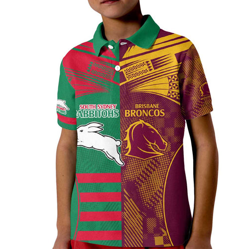 Custom NRL Rabbitohs and Broncos Kid Polo Shirt Sporty Style