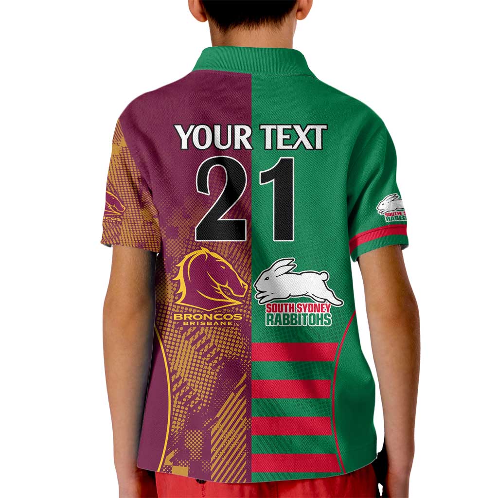 Custom NRL Rabbitohs and Broncos Kid Polo Shirt Sporty Style