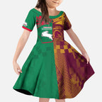 Custom NRL Rabbitohs and Broncos Kid Short Sleeve Dress Sporty Style