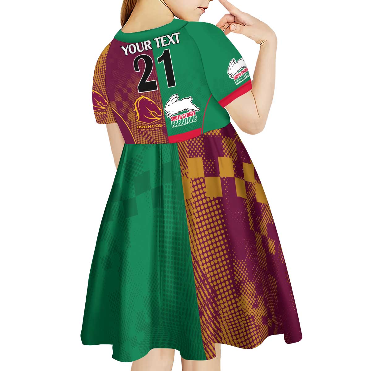 Custom NRL Rabbitohs and Broncos Kid Short Sleeve Dress Sporty Style