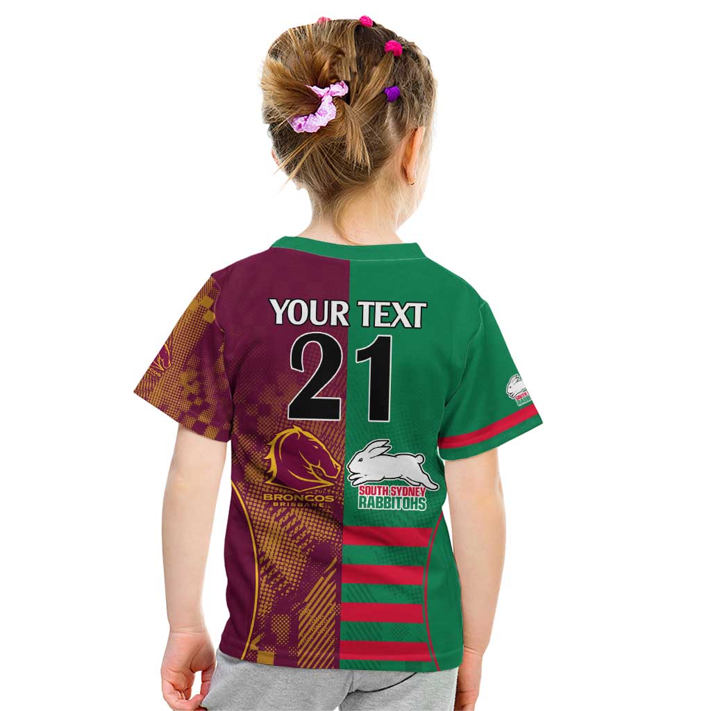 Custom NRL Rabbitohs and Broncos Kid T Shirt Sporty Style