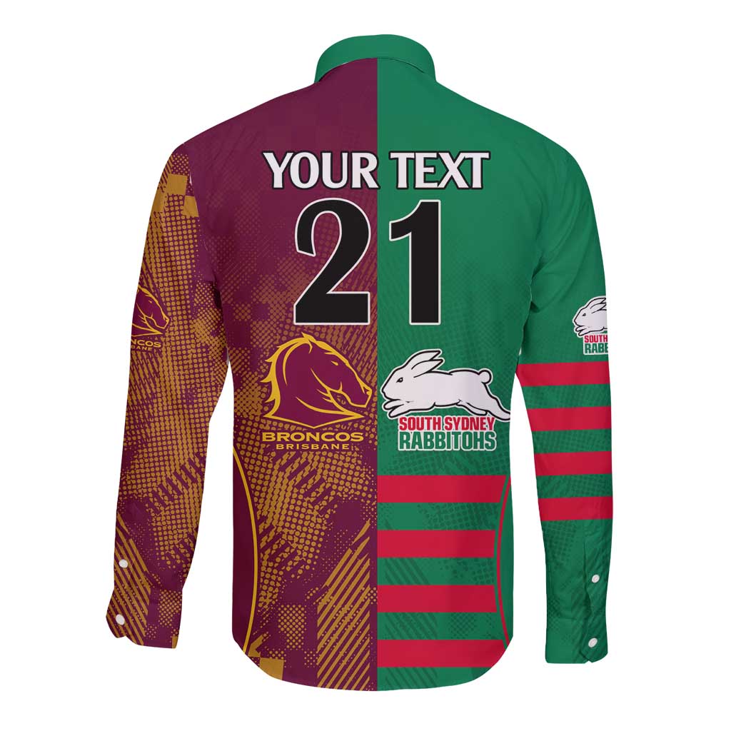 Custom NRL Rabbitohs and Broncos Long Sleeve Button Shirt Sporty Style