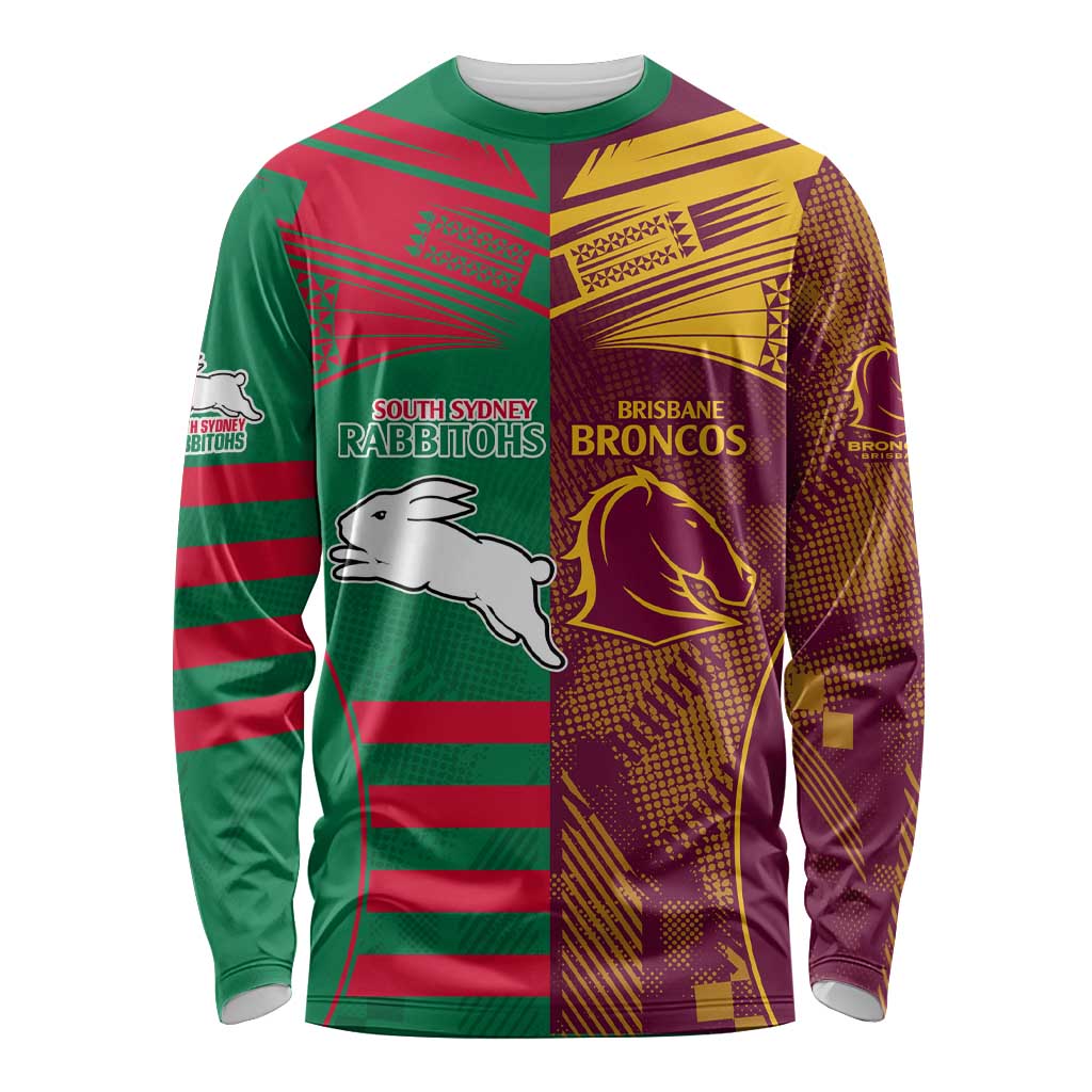 Custom NRL Rabbitohs and Broncos Long Sleeve Shirt Sporty Style