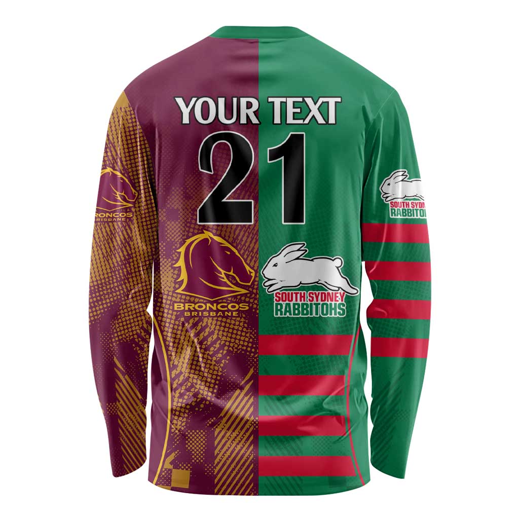 Custom NRL Rabbitohs and Broncos Long Sleeve Shirt Sporty Style
