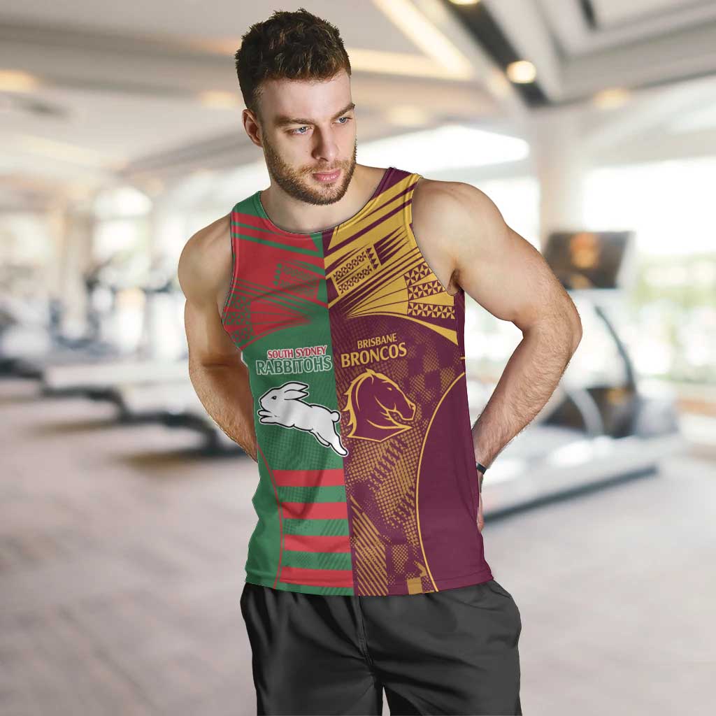 Custom NRL Rabbitohs and Broncos Men Tank Top Sporty Style