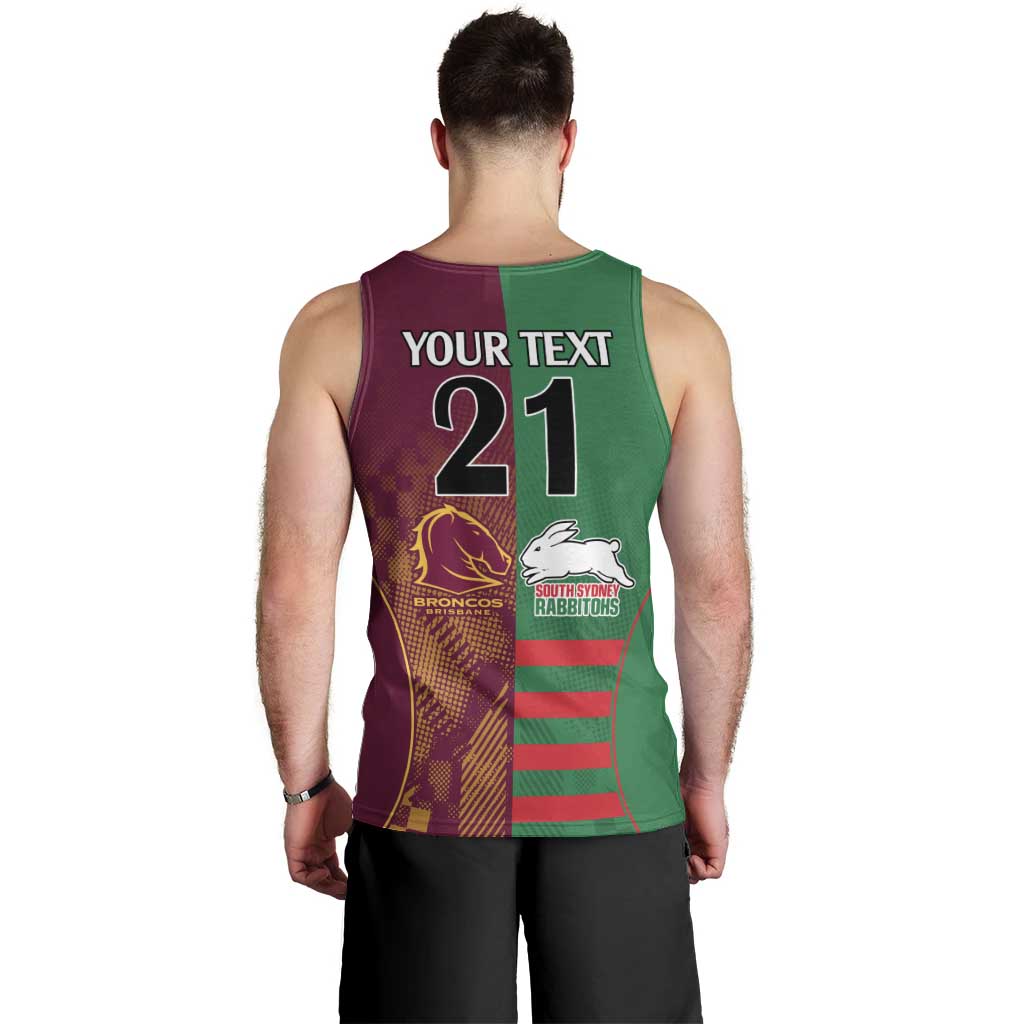 Custom NRL Rabbitohs and Broncos Men Tank Top Sporty Style