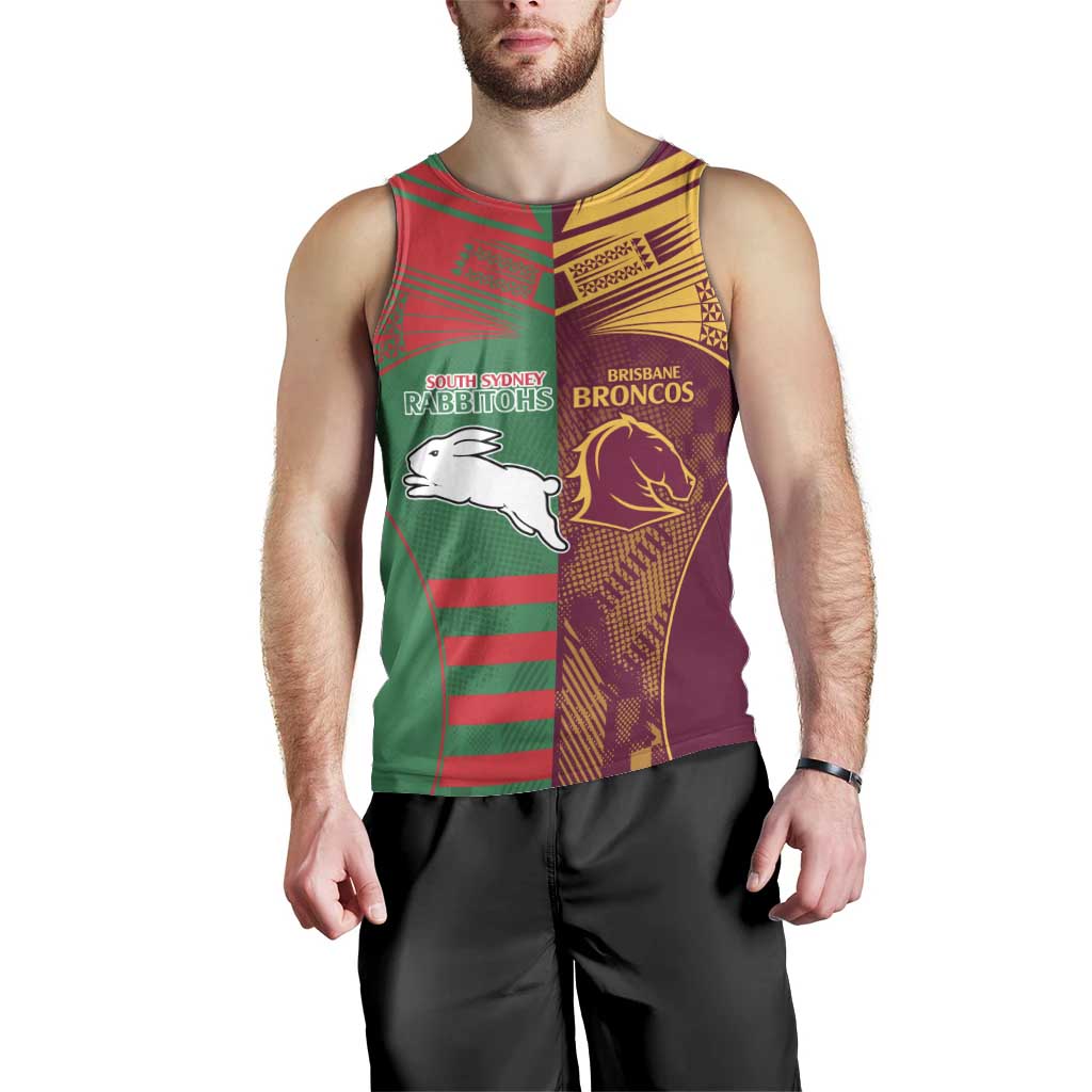 Custom NRL Rabbitohs and Broncos Men Tank Top Sporty Style