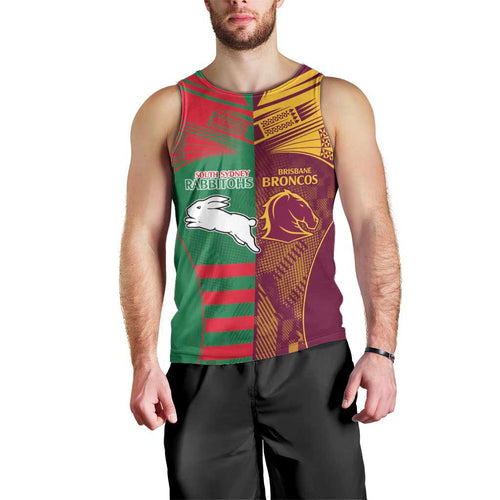 Custom NRL Rabbitohs and Broncos Men Tank Top Sporty Style