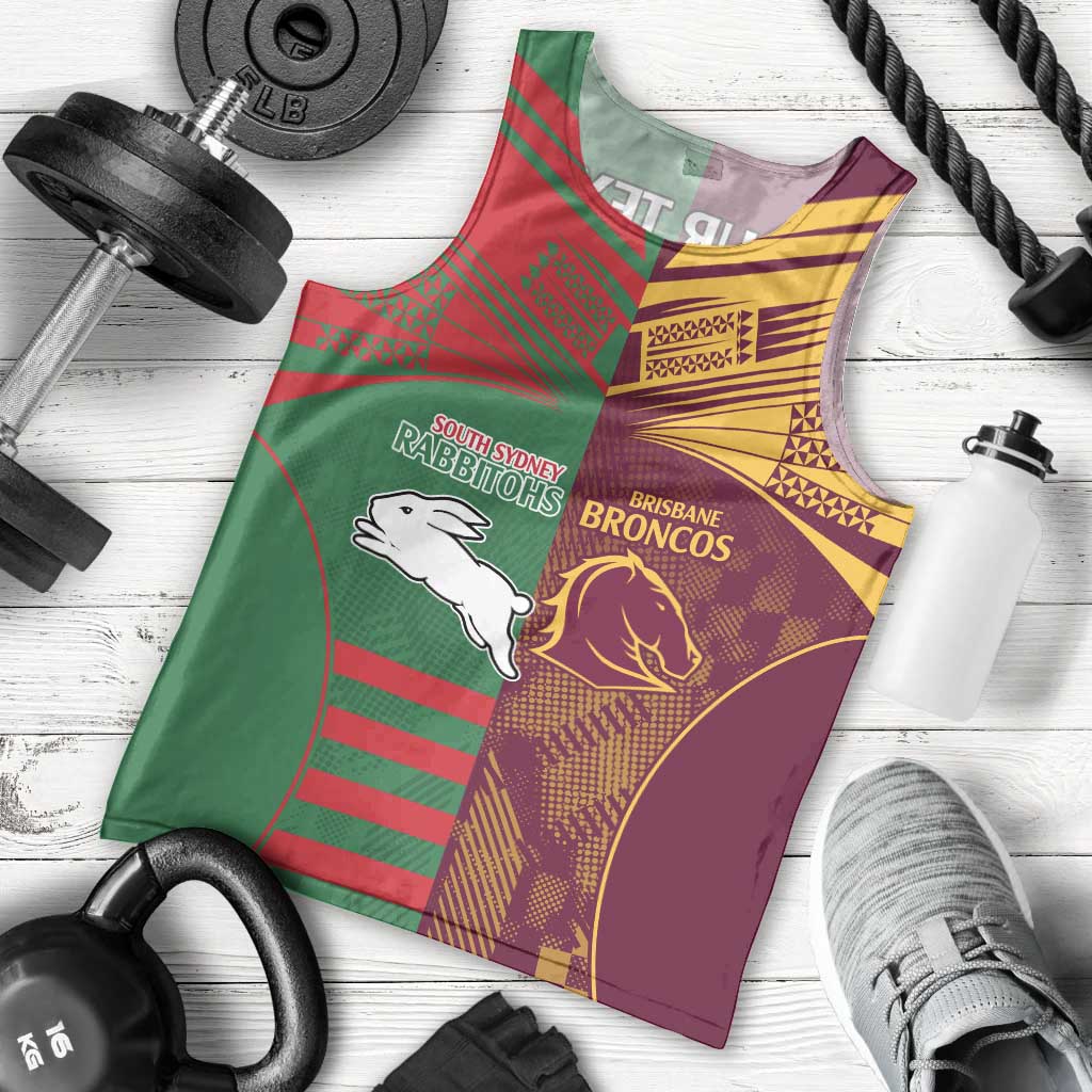 Custom NRL Rabbitohs and Broncos Men Tank Top Sporty Style