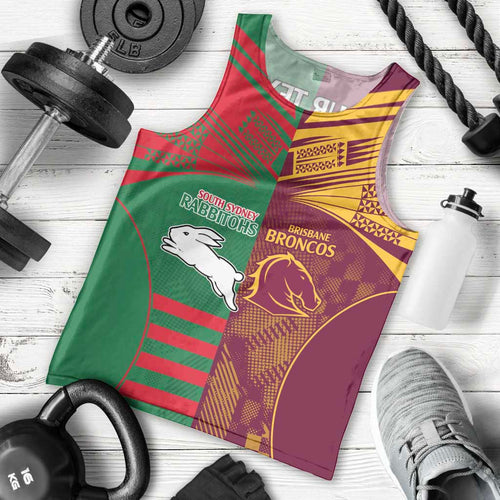 Custom NRL Rabbitohs and Broncos Men Tank Top Sporty Style