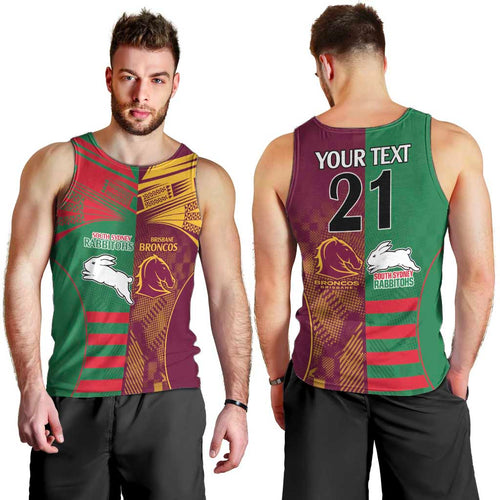 Custom NRL Rabbitohs and Broncos Men Tank Top Sporty Style
