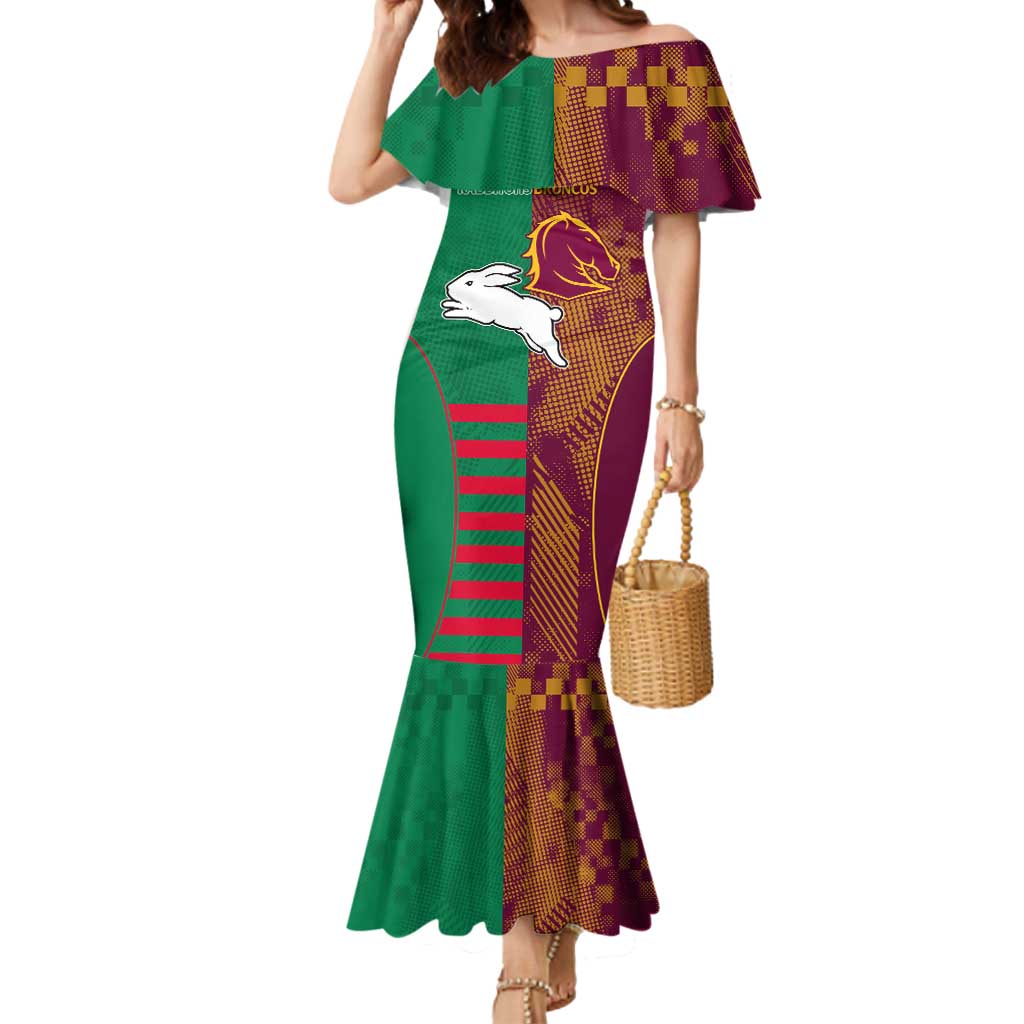 Custom NRL Rabbitohs and Broncos Mermaid Dress Sporty Style