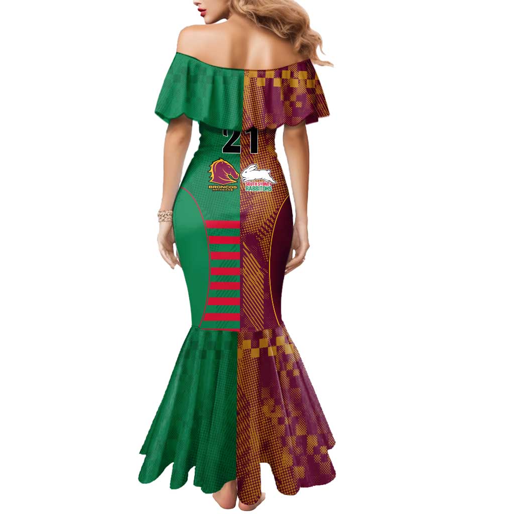 Custom NRL Rabbitohs and Broncos Mermaid Dress Sporty Style