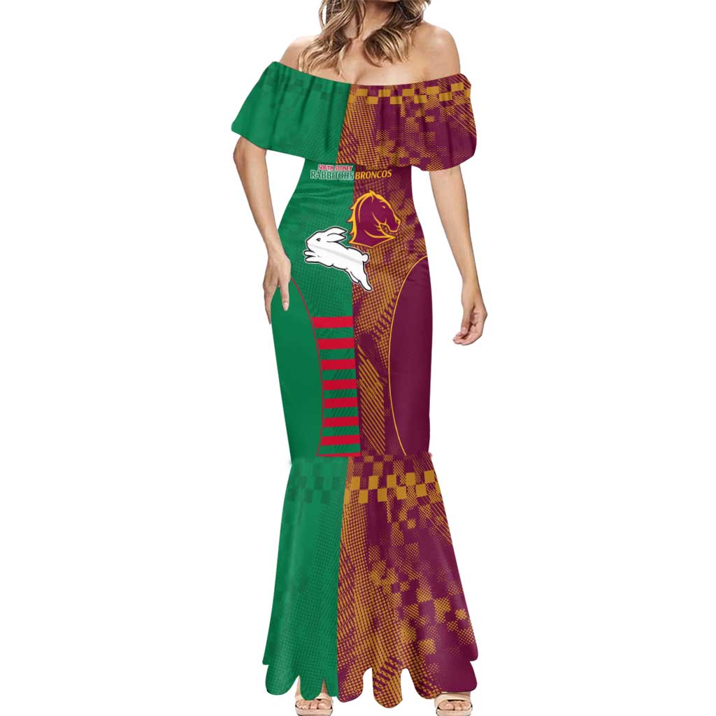 Custom NRL Rabbitohs and Broncos Mermaid Dress Sporty Style